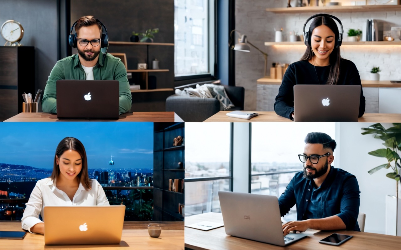 Diverse team members in a virtual meeting across different time zones